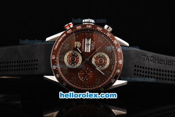 Tag Heuer Carrera Caliber 16 Automatic Movement 7750 Coating Case with Brown Bezel-Brown Dial and Black Rubber Strap - Click Image to Close